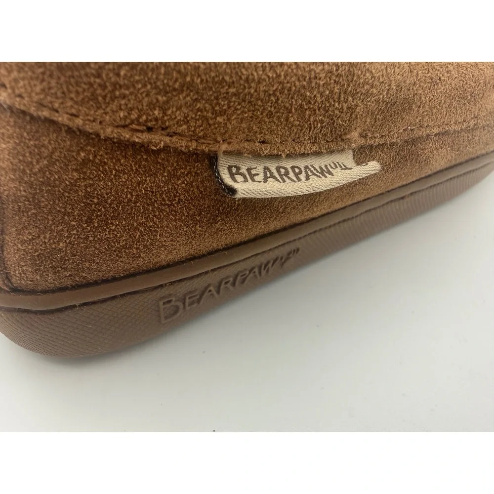 Bearpaw Kids Moccasin Slippers Hickory Brown Suede Wool Blend Size 3 Kids